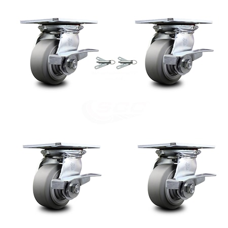 Service Caster 4 Inch Thermoplastic Caster Set with Ball Bearing 4 Brake and 2 Swivel Lock SCC SCC-35S420-TPRBF-SLB-BSL-2-SLB-2